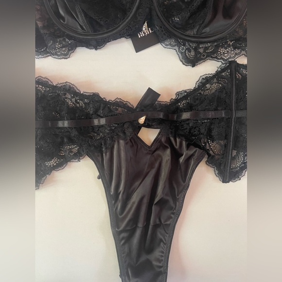 NWT Oh la la Cheri Sadie Underwire Lace Bra High Waist Panty Set Sz XL Black $65 - Picture 3 of 6
